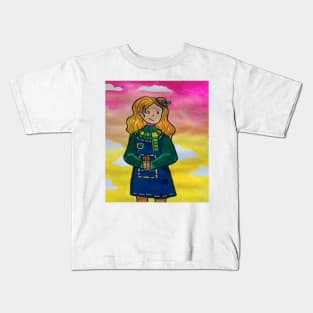 Autumn themed girl gouache illustration Kids T-Shirt